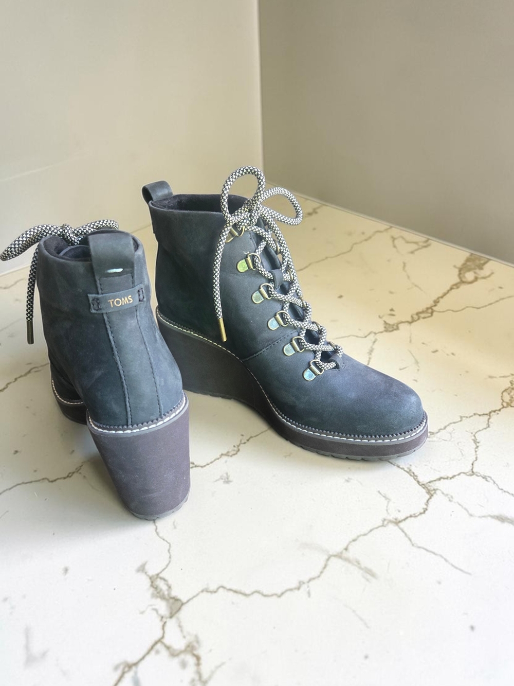 Toms • Suede Charcoal Wedge Ankle Boots Size Womens 9